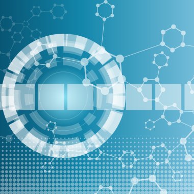 Yapı molekülü ve iletişim DNA, atom, nöronlar. Tasarımın için bilim konsepti. Noktalarla birleştirilmiş çizgiler. Tıp, teknoloji, kimya, bilim geçmişi. Vektör illüstrasyonu.