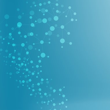 Yapı molekülü ve iletişim DNA, atom, nöronlar. Tasarımın için bilim konsepti. Noktalarla birleştirilmiş çizgiler. Tıp, teknoloji, kimya, bilim geçmişi. Vektör illüstrasyonu.