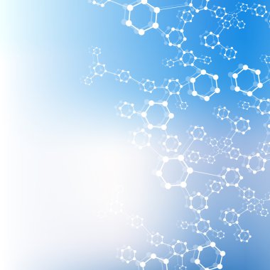 Yapı molekülü ve iletişim DNA, atom, nöronlar. Tasarımın için bilim konsepti. Noktalarla birleştirilmiş çizgiler. Tıp, teknoloji, kimya, bilim geçmişi. Vektör illüstrasyonu.