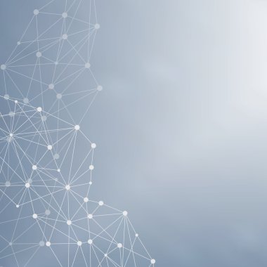 Yapı molekülü ve iletişim DNA, atom, nöronlar. Tasarımın için bilim konsepti. Noktalarla birleştirilmiş çizgiler. Tıp, teknoloji, kimya, bilim geçmişi. Vektör illüstrasyonu.