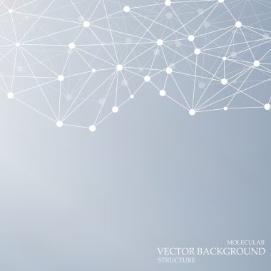 Yapı molekülü ve iletişim DNA, atom, nöronlar. Tasarımın için bilim konsepti. Noktalarla birleştirilmiş çizgiler. Tıp, teknoloji, kimya, bilim geçmişi. Vektör illüstrasyonu.