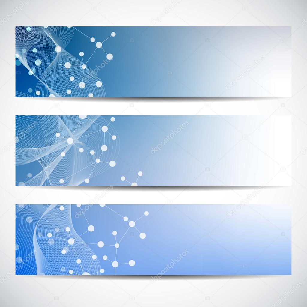 Abstract geometric banners molecule and communication. Science and technology design, structure DNA, chemistry, medical background, business and website templates. Vector illustration