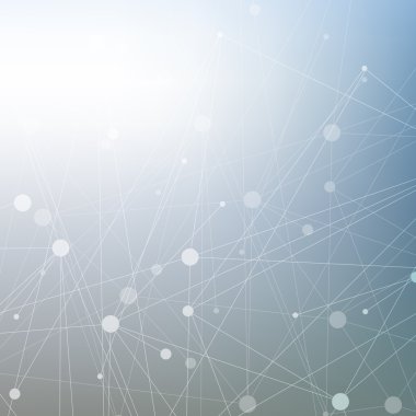 Yapı molekülü ve iletişim DNA, atom, nöronlar. Tasarımın için bilim konsepti. Noktalarla birleştirilmiş çizgiler. Tıp, teknoloji, kimya, bilim geçmişi. Vektör illüstrasyonu.