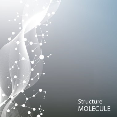 Yapı molekülü ve iletişim DNA, atom, nöronlar. Tasarımın için bilim konsepti. Noktalarla birleştirilmiş çizgiler. Tıp, teknoloji, kimya, bilim geçmişi. Vektör illüstrasyonu.