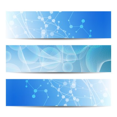 Soyut geometrik molekül ve iletişim afiş. Bilim ve teknoloji tasarım, Dna yapısı, kimya, tıbbi geçmişi, iş, Web sitesi