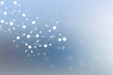 Yapı molekülü ve iletişim. DNA, atom, nöronlar. Tasarımınız için bilimsel bir kavram. Noktalarla birleştirilmiş çizgiler. Tıp, teknoloji, kimya, bilim geçmişi. Vektör illüstrasyonu.