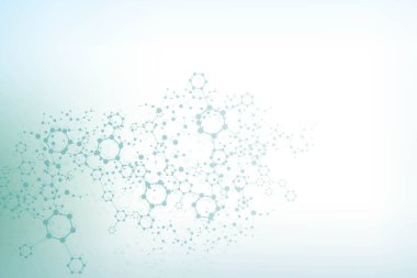Bilimsel altıgen kalıbın modern fütüristik arka planı. Parçacık, tıbbi, teknoloji, kimya ve bilim için molekül yapısına sahip sanal soyut bir arka plan. Sosyal ağ vektörü