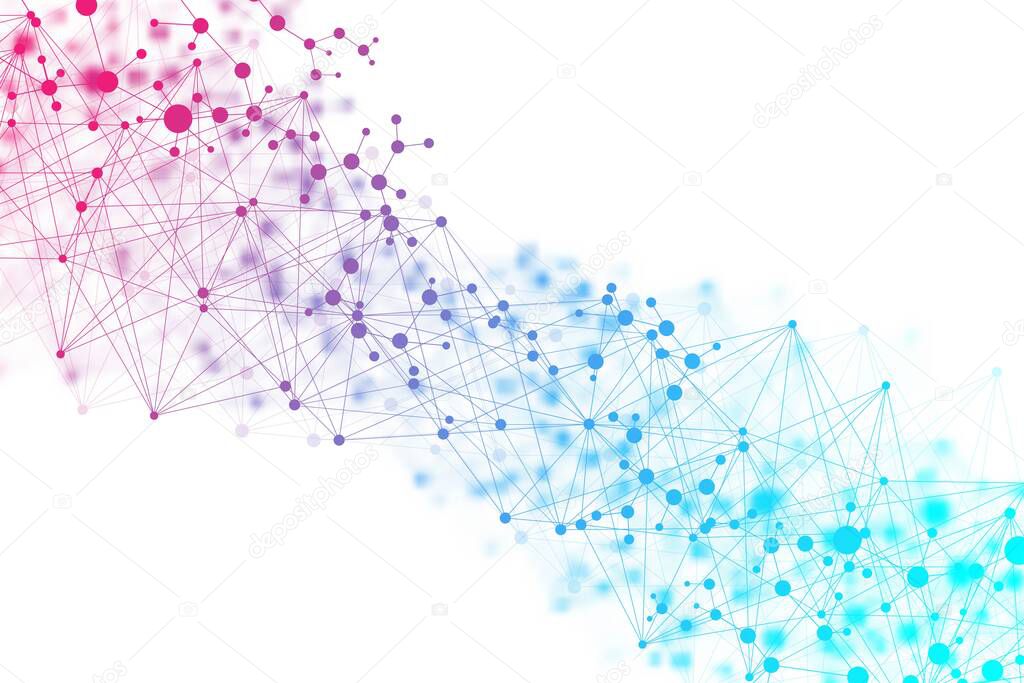 Structure molecule and communication. Dna, atom, neurons. Scientific concept for your design. Connected lines with dots. Medical, technology, chemistry, science background. Vector illustration.