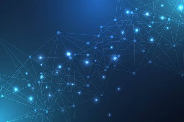 Bağlı çizgi ve noktalarla Geometrik soyut arkaplan. Yapı molekülü ve iletişim. Büyük Veri Görselleştirme. Tıp, teknoloji, bilim geçmişi. Vektör illüstrasyonu.