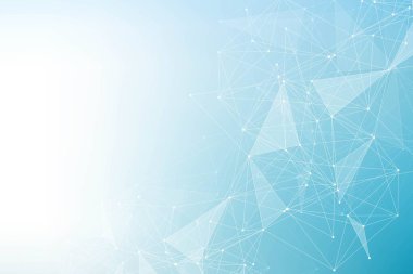 Bağlı çizgi ve noktalarla Geometrik soyut arkaplan. Yapı molekülü ve iletişim. Büyük Veri Görselleştirme. Tıp, teknoloji, bilim geçmişi. Vektör illüstrasyonu.