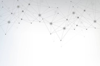 Bağlı çizgi ve noktalarla Geometrik soyut arkaplan. Yapı molekülü ve iletişim. Büyük Veri Görselleştirme. Tıp, teknoloji, bilim geçmişi. Vektör illüstrasyonu.