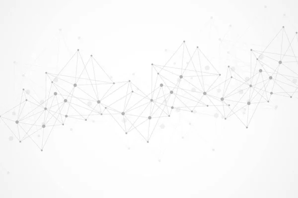 Latar belakang abstrak geometris dengan garis dan titik yang terhubung. Struktur molekul dan komunikasi. Visualisasi Data Besar. Medis, teknologi, latar belakang sains. Ilustrasi vektor. - Stok Vektor