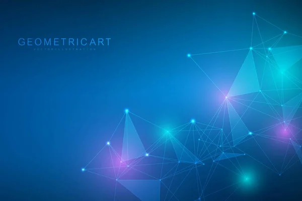 Fundo abstrato geométrico com linha conectada e pontos. Estrutura molécula e comunicação. Visualização de Big Data. Médico, tecnologia, formação científica. Ilustração vetorial. —  Vetores de Stock