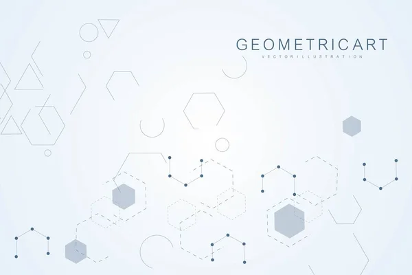 Padrão de rede científica, linhas de conexão e pontos. Estrutura de hexágonos de tecnologia ou elementos de conexão molecular. —  Vetores de Stock