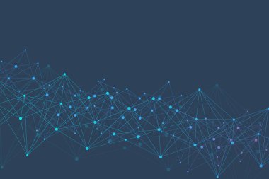 Bağlı çizgi ve noktalarla Geometrik soyut arkaplan. Yapı molekülü ve iletişim. Büyük Veri Görselleştirme. Tıp, teknoloji, bilim geçmişi. Vektör illüstrasyonu.