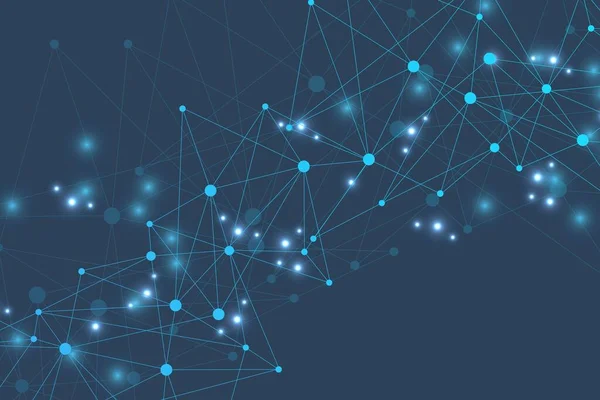 Geometrisk abstrakt bakgrund med ansluten linje och prickar. Strukturmolekyl och kommunikation. Visualisering av stora data. Medicin, teknik, vetenskap bakgrund. Vektorillustration. — Stock vektor