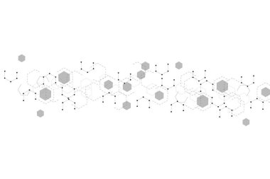 Bilimsel altıgen kalıbın modern fütüristik arka planı. Parçacık, tıbbi, teknoloji, kimya ve bilim için molekül yapısına sahip sanal soyut bir arka plan. Sosyal ağ vektörü.