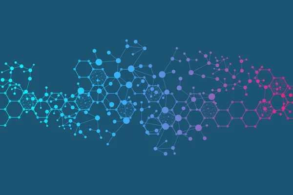 Structuur molecuul en communicatie. DNA, atoom, neuronen. Wetenschappelijk concept voor uw ontwerp. Verbonden lijnen met stippen. Medische, technologische, scheikundige, wetenschappelijke achtergrond. Vectorillustratie — Stockvector