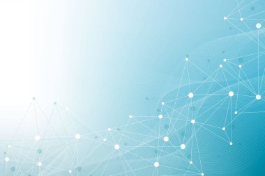 Bağlı çizgi ve noktalarla Geometrik soyut arkaplan. Yapı molekülü ve iletişim. Büyük Veri Görselleştirme. Tıp, teknoloji, bilim geçmişi. Vektör illüstrasyonu.