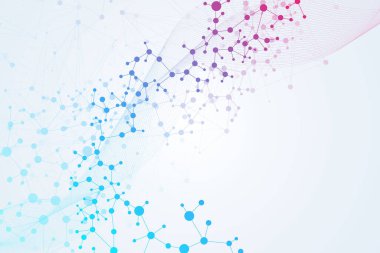 Yapı molekülü ve iletişim. DNA, atom, nöronlar. Tasarımınız için bilimsel bir kavram. Noktalarla birleştirilmiş çizgiler. Tıp, teknoloji, kimya, bilim geçmişi. Vektör illüstrasyonu