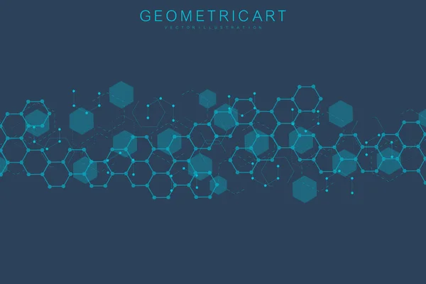 Hexagonale abstracte achtergrond. Big Data Visualisatie. Wereldwijde netwerkverbinding. Medische, technologische, wetenschappelijke achtergrond. Vectorillustratie. — Stockvector