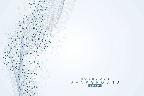 Yapı molekülü ve iletişim. DNA, atom, nöronlar. Tasarımınız için bilimsel bir kavram. Noktalarla birleştirilmiş çizgiler. Tıp, teknoloji, kimya, bilim geçmişi. Vektör illüstrasyonu