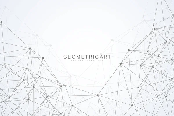 Sfondo geometrico astratto con linea e punti collegati. Struttura molecolare e comunicazione. Visualizzazione dei Big Data. Medicina, tecnologia, scienze. Illustrazione vettoriale. — Vettoriale Stock