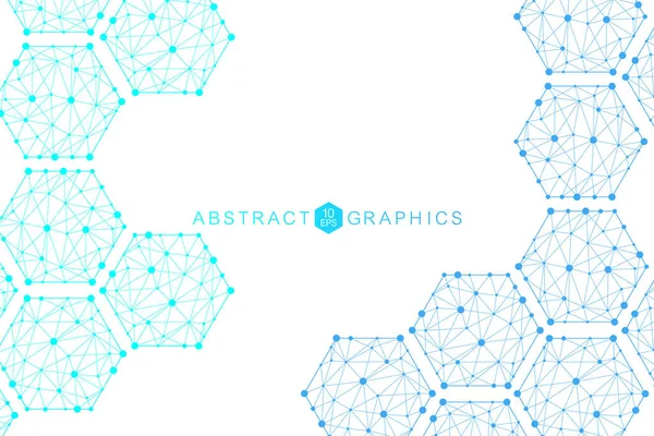 Modèle de réseau scientifique, lignes et points de connexion. Technologie hexagones structure ou éléments de connexion moléculaire — Image vectorielle