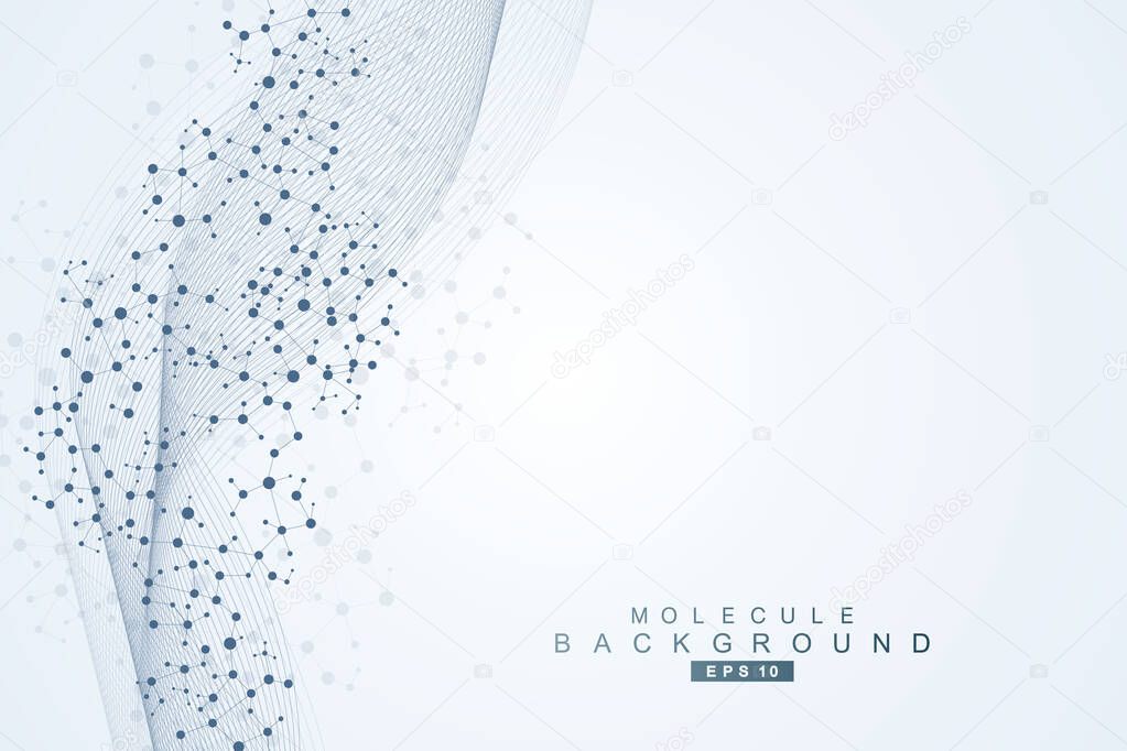 Structure molecule and communication. Dna, atom, neurons. Scientific concept for your design. Connected lines with dots. Medical, technology, chemistry, science background. Vector illustration