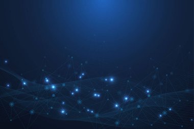 Yapı molekülü ve iletişim. DNA, atom, nöronlar. Tasarımınız için bilimsel bir kavram. Noktalarla birleştirilmiş çizgiler. Tıp, teknoloji, kimya, bilim geçmişi. Vektör illüstrasyonu.