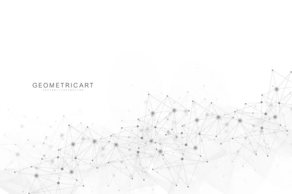 几何抽象背景与连通线和点。结构分子和通信。大数据可视化。医学、技术、科学背景。矢量说明. — 图库矢量图片