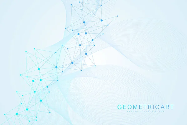 Geometrisk abstrakt bakgrund med ansluten linje och prickar. Strukturmolekyl och kommunikation. Visualisering av stora data. Medicin, teknik, vetenskap bakgrund. Vektorillustration. — Stock vektor