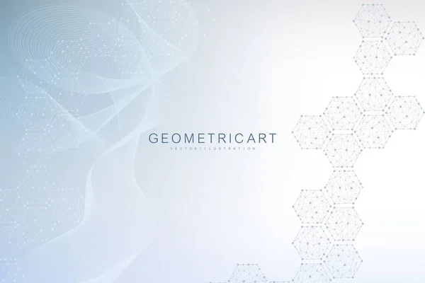 Geometrischer abstrakter Hintergrund mit verbundenen Linien und Punkten. Struktur Molekül und Kommunikation. Big Data Visualisierung. Medizin, Technologie, wissenschaftlicher Hintergrund. Vektorillustration. — Stockvektor