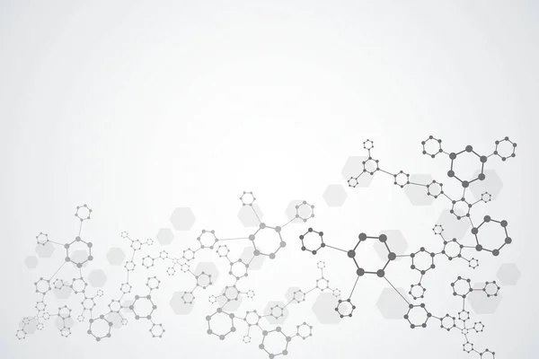 Padrão de rede científica, linhas de conexão e pontos. Estrutura de hexágonos de tecnologia ou elementos de conexão molecular —  Vetores de Stock