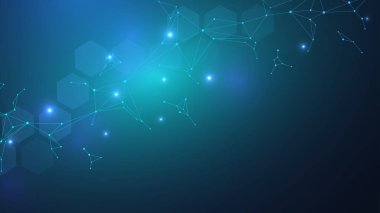 Genel ağ bağlantısı web sitesi başlığı veya başlık tasarımı. Noktaları ve çizgileri birleştiren soyut bir arkaplan. Küresel. Sosyal ağ iletişimi. İnternet teknolojisi. Vektör illüstrasyonu.