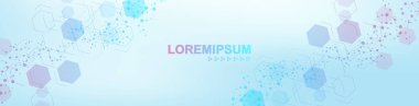 Sağlık hizmetleri ya da altıgenli, çizgili ve noktalı tıbbi özgeçmiş. Bilimsel yenilik bayrağı şablon konsepti. Biyoloji ve farmasötik teknoloji geçmişi. resimleme