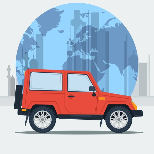 Vector ilustración jeep coche en el fondo de la ciudad — Archivo Imágenes Vectoriales
