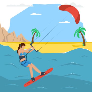 Vektör kitesurf kız kavramı