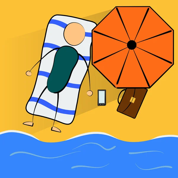 Cartoon businessman relaxes on the beach — Stock Vector