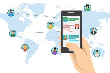 Konsept sosyal ağ - akıllı telefon ile el