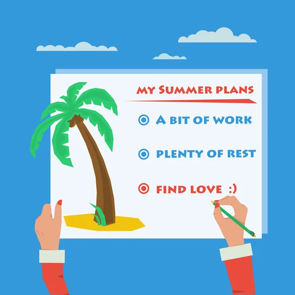 Hands doing sign about summer plans — Stock Vector