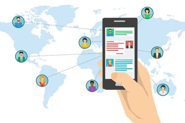 Concepto de red social - mano con smartphone — Archivo Imágenes Vectoriales
