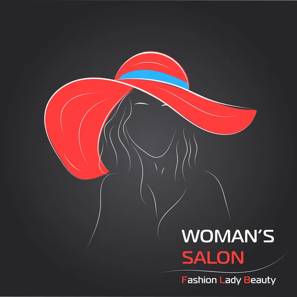 Woman in red hat on black bg — Διανυσματικό Αρχείο