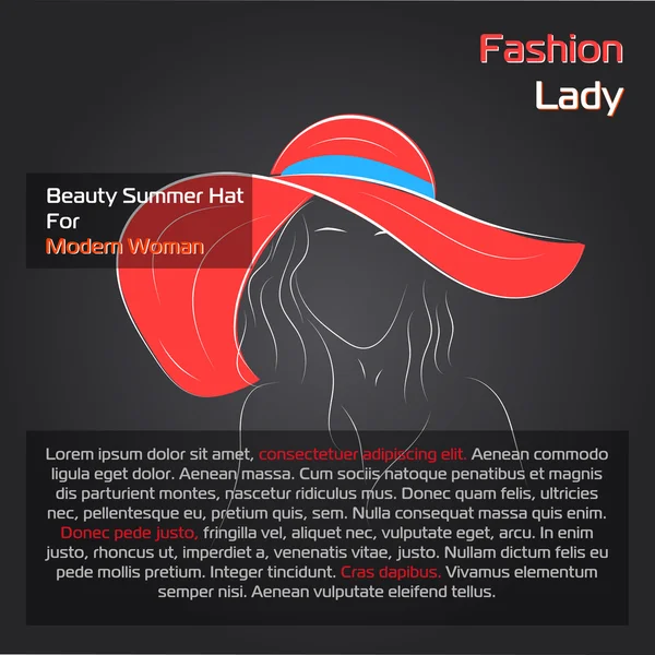 Femme en chapeau rouge sur noir — Image vectorielle