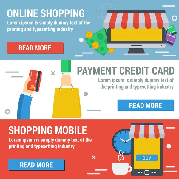 Üç yatay afiş Online Alışveriş — Stok Vektör