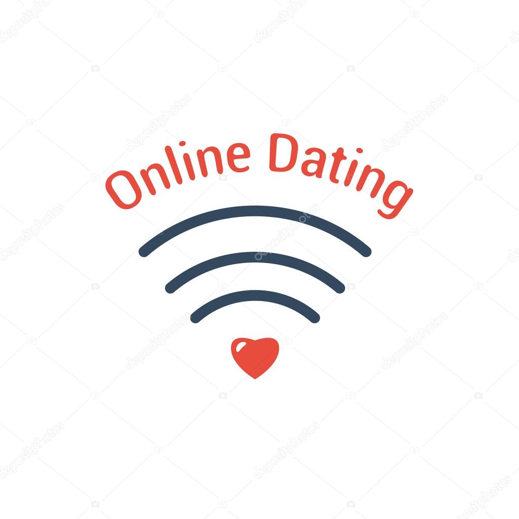Vector Symbol of Online Dating. Wifi network icon, red heart and the words isolated on white background