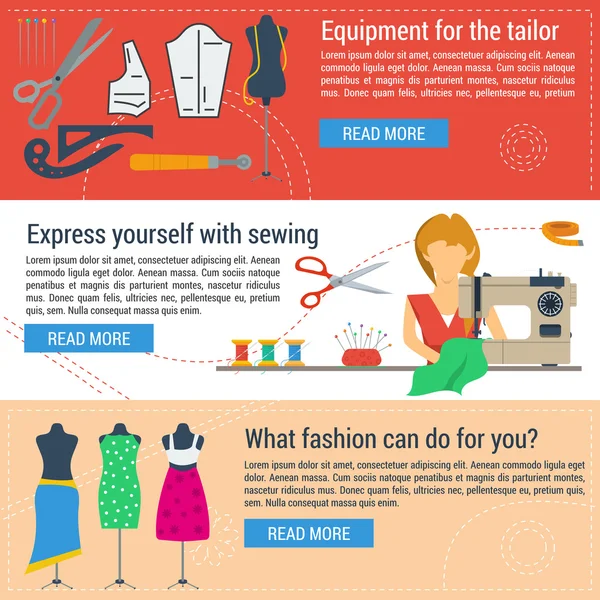 Three banners sewing and tailoring Stock Vector