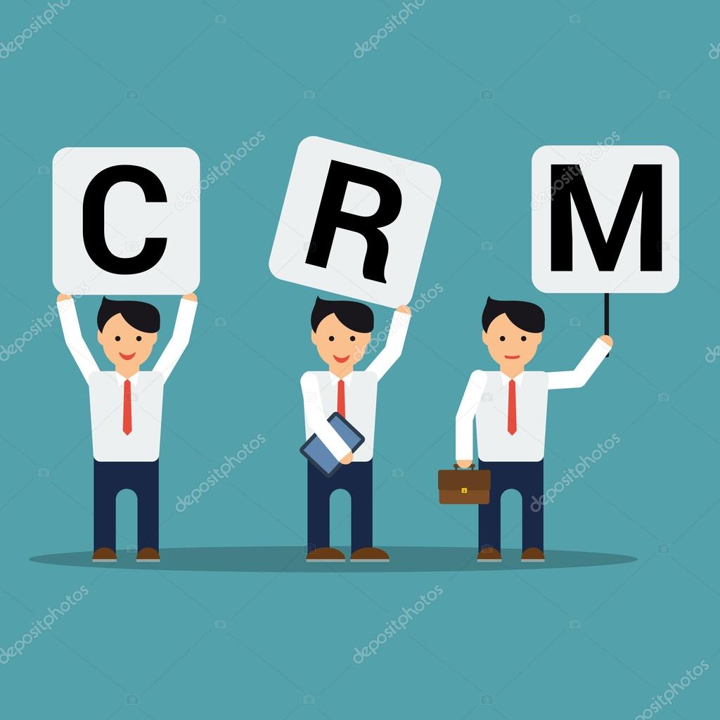 Flat businessmen set with CRM letters