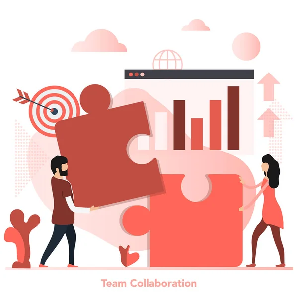 Vector red square concept of team collaboration in flat style — Stock Vector