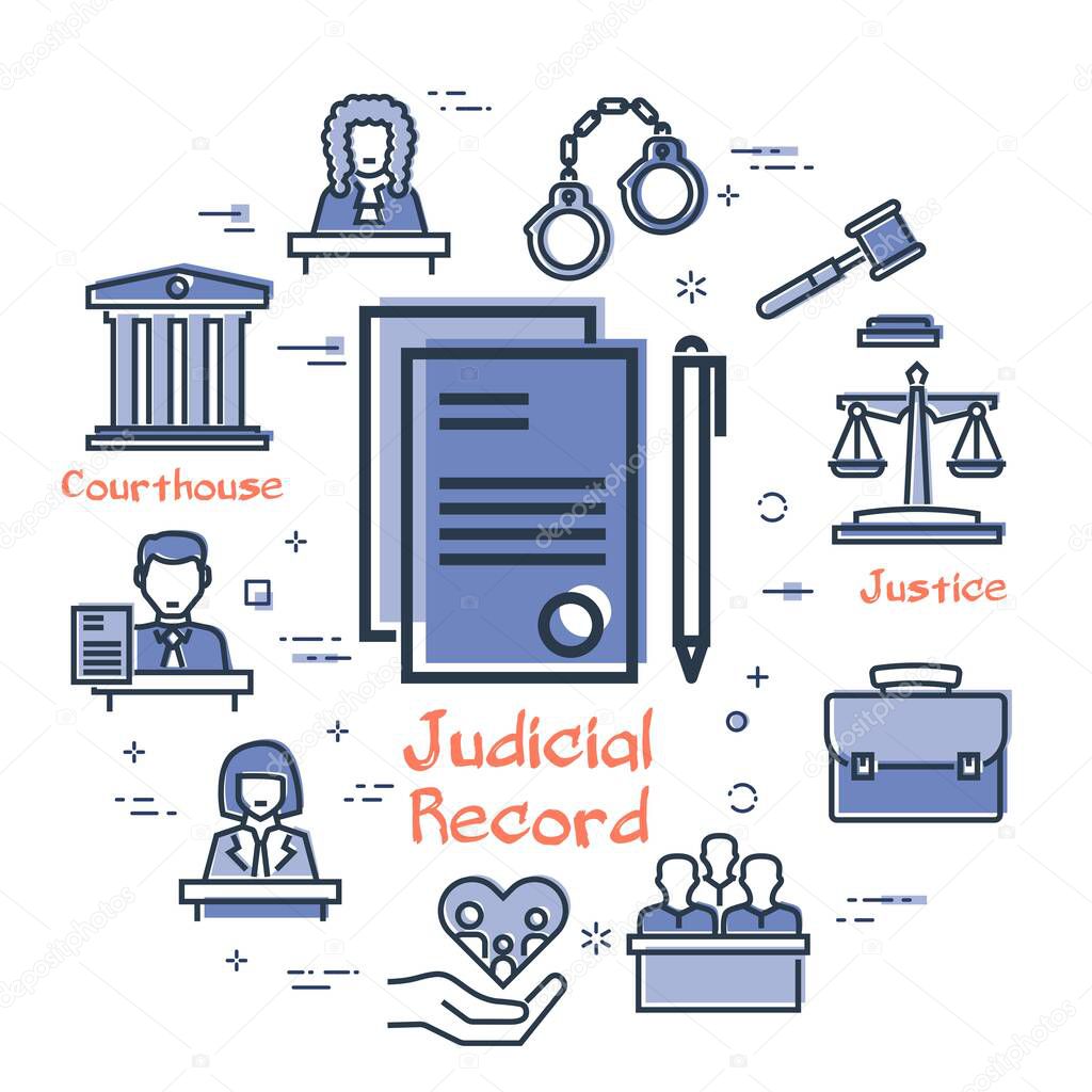 Vector line banner of legal proceedings - judicial record icon